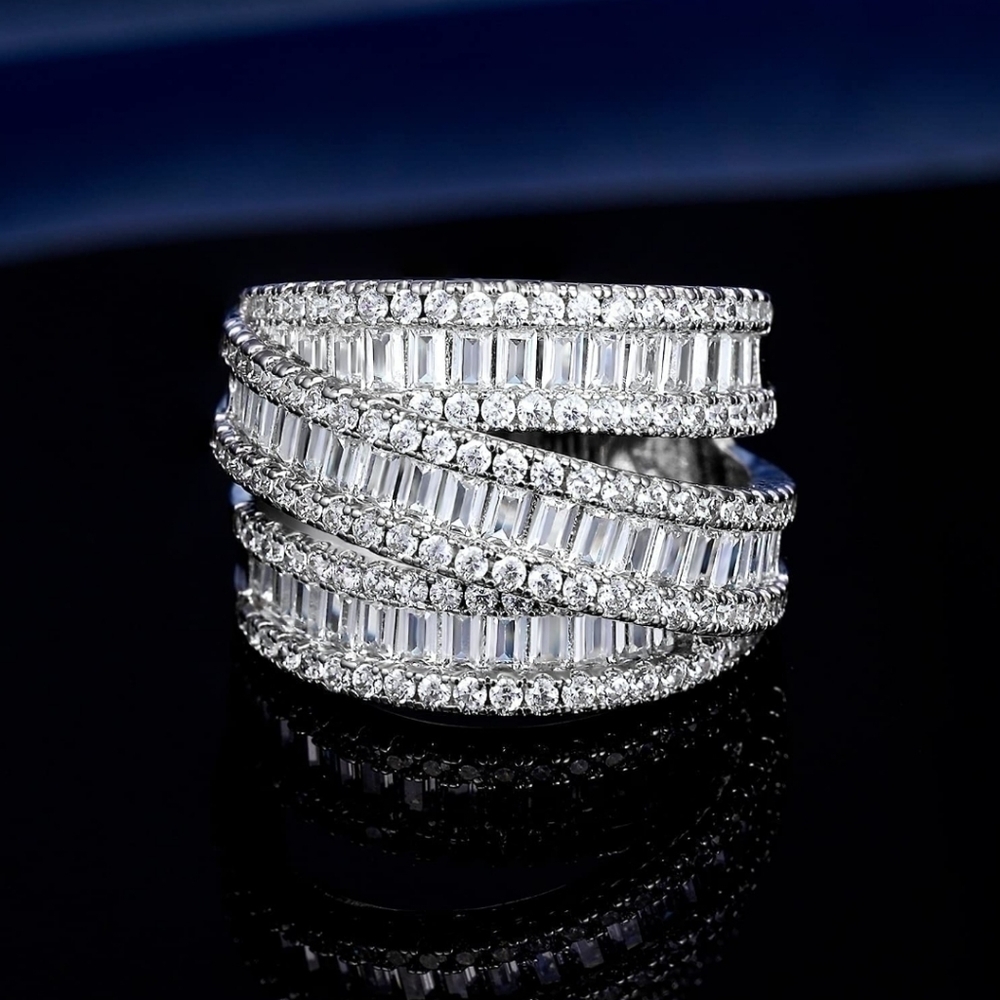 ETERNITY Stacked Emerald Cut Diamond Ring White Gold
